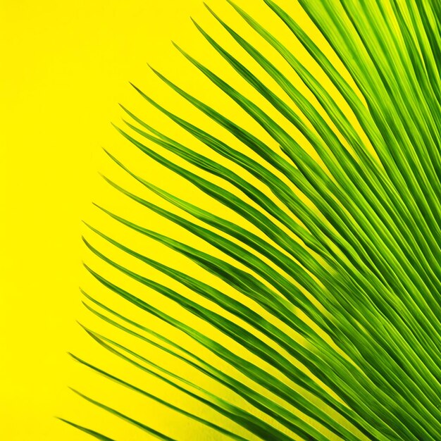 Yellow background on which a beautiful palm leaf occupies a part