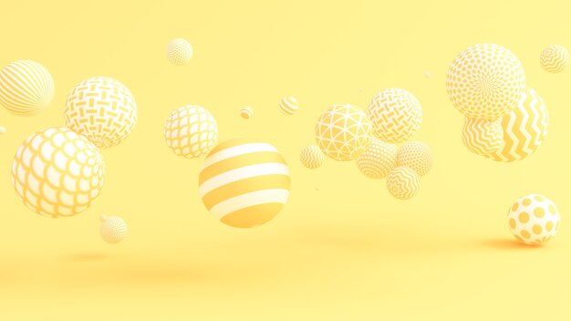 Sfondo giallo con palline. illustrazione 3d, rendering 3d.