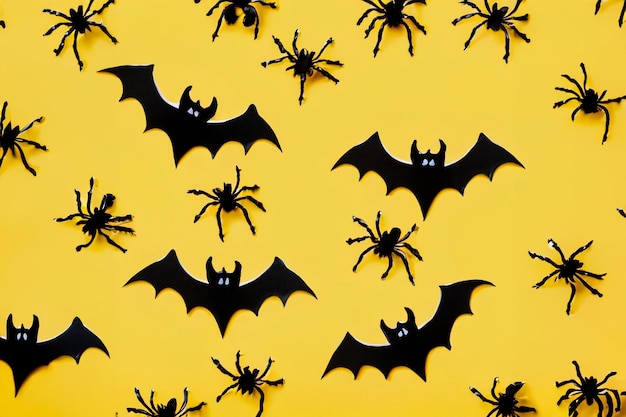Желтый фон с летучими мышами на Хэллоуин