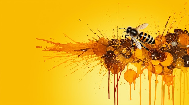 Photo yellow background with fresh melted honey