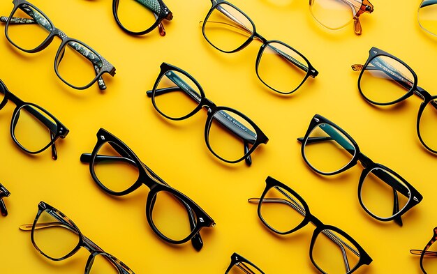 Photo a yellow background with glasses and glasses on it