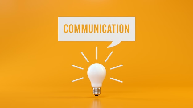 A yellow background with a light bulb and the word communication on it.