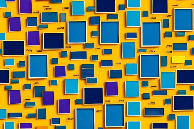 A yellow background with a lot of computer screens.