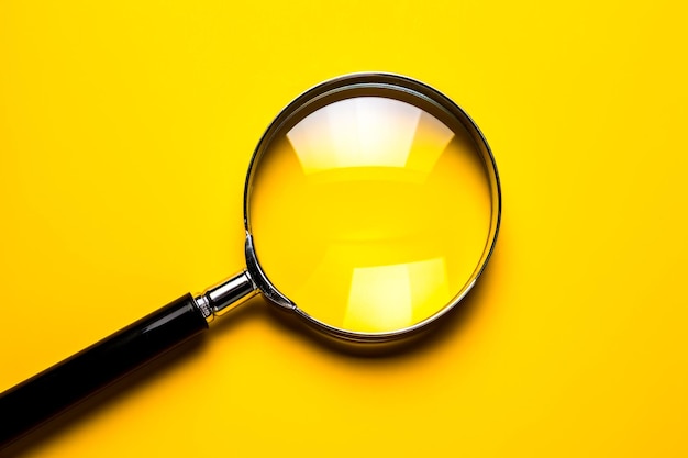 Yellow background with magnifying glass that has reflection of the yellow background itself