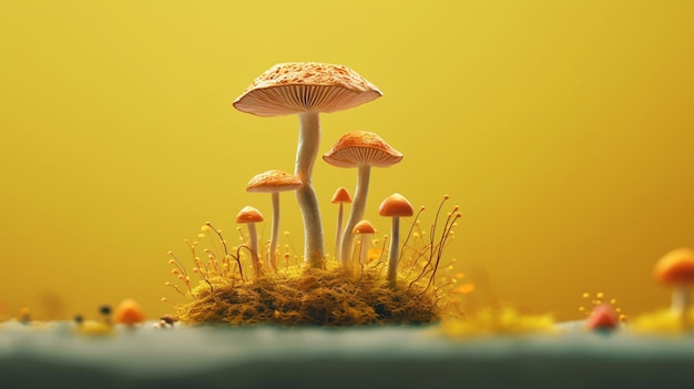 A yellow background with mushrooms on it