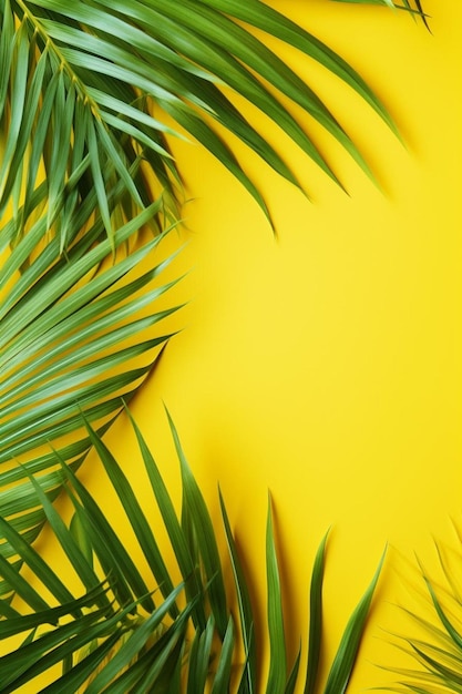 a yellow background with a palm tree on it