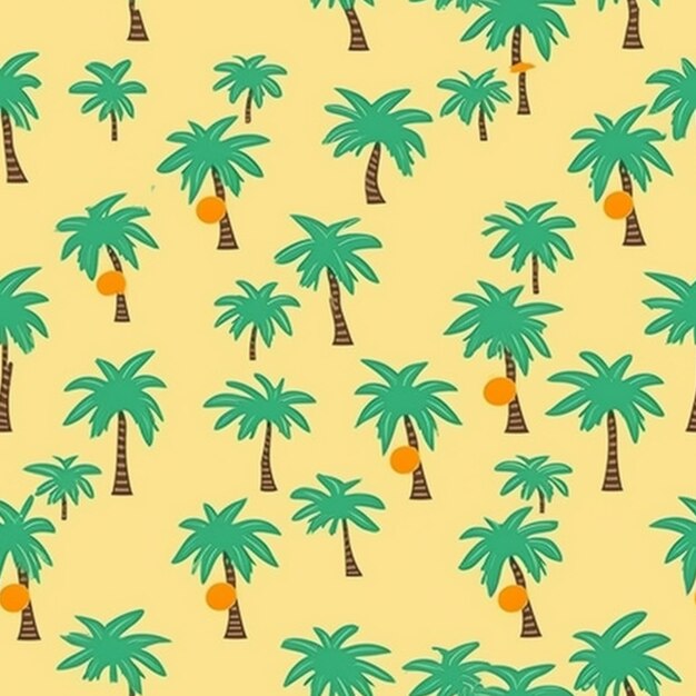 A yellow background with palm trees and oranges on it generative ai