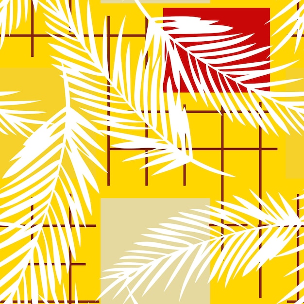 Foto a yellow background with palm trees and a red square