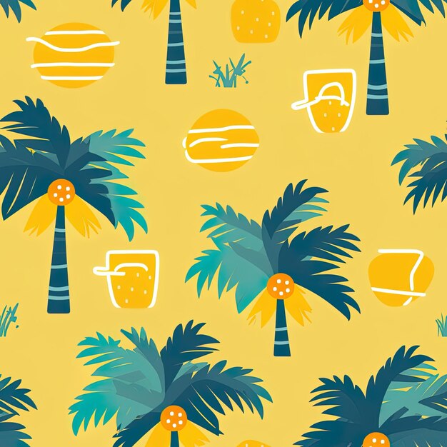 Photo a yellow background with palm trees and a yellow background with the words  gouache  on it