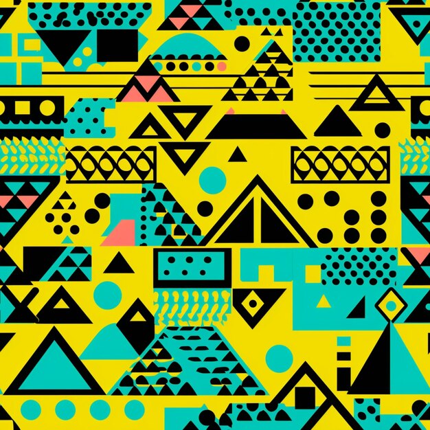 A yellow background with a pattern of geometric shapes generative ai