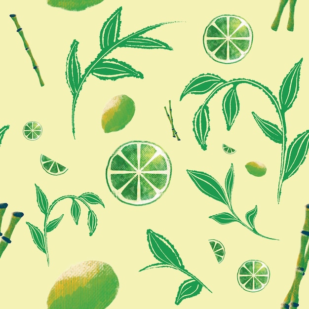 A yellow background with a pattern of lemons and limes.
