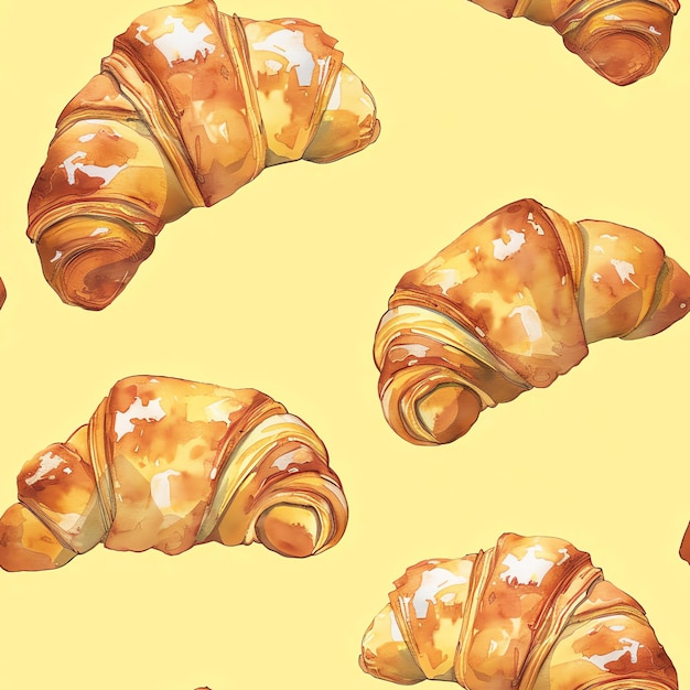 Photo a yellow background with a picture of croissants and croissants