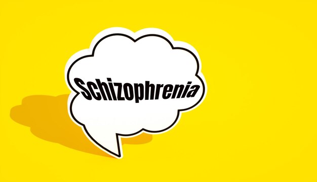 A yellow background with a speech bubble that says schizophrenia