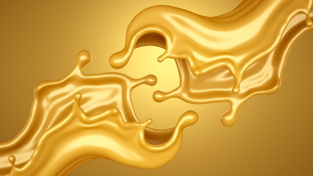 Yellow background with a splash of caramel. 3d illustration, 3d rendering.