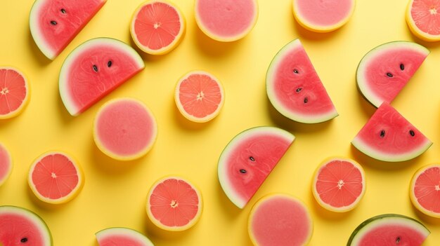 A yellow background with watermelon slices on it