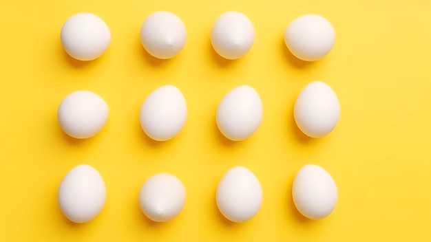 A yellow background with white eggs on it.