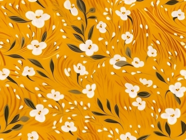 A yellow background with white flowers and leaves generative ai