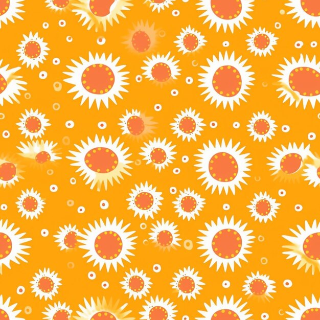 A yellow background with white and orange flowers