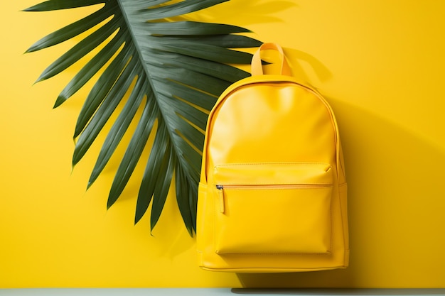 Photo yellow backpack in creative teenage workspace