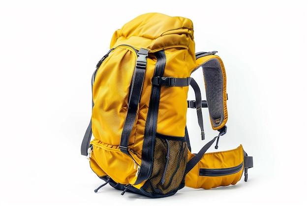 a yellow backpack with a black strap that says quot the top quot