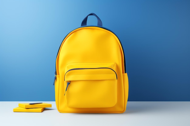 Premium Photo | A yellow backpack with blue trim