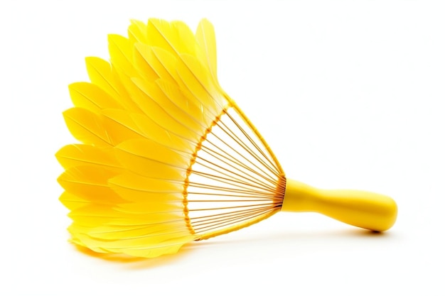 Yellow Badminton Shuttlecock on White Background Generative Ai