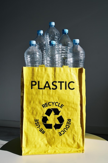 Yellow bag for plastic trash for recycling