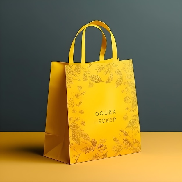 A yellow bag with a handle that says " oukkkkkkkkp ".