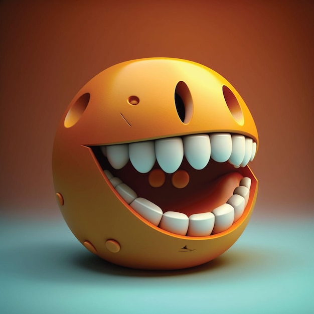 A yellow ball with a big mouth and a large teeth.