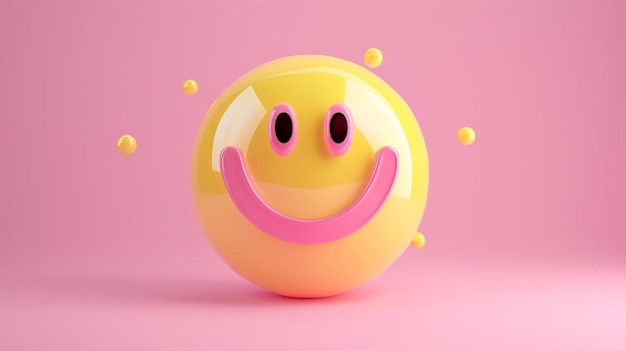 a yellow ball with a pink smiley face on it