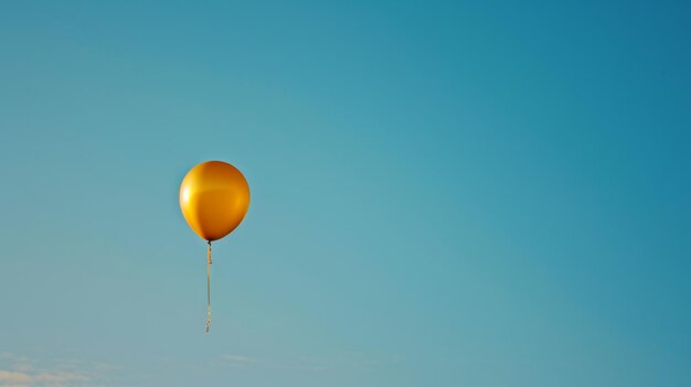 Yellow Balloon Floating in the Air With Blue Sky Background