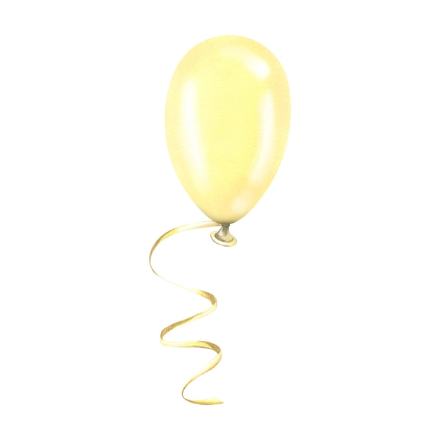 Yellow balloon with ribbon Watercolor illustration hand drawn Isolated object on a white background