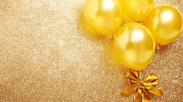 Photo yellow balloons on a golden background