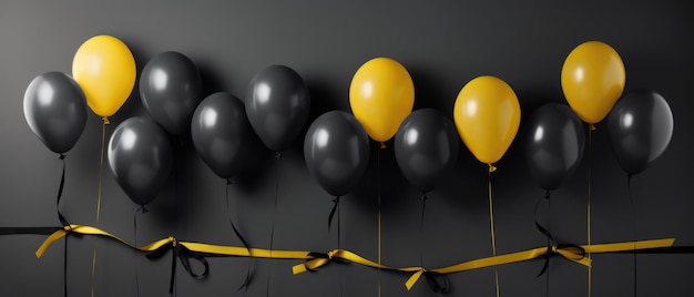 Yellow balloons with ribbons