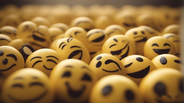 yellow balls in a row with faces on them