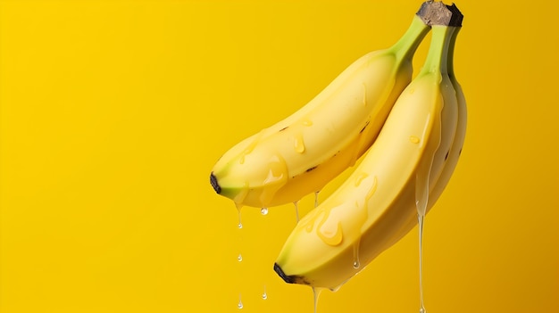 Yellow banana with water dripping from it minimalist concept with copy space generative ai