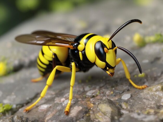 黄色の縞模様のポリビアスズメバチ