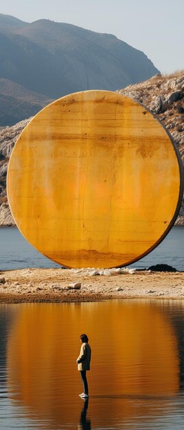 Foto un barile giallo con un anello giallo sul lato