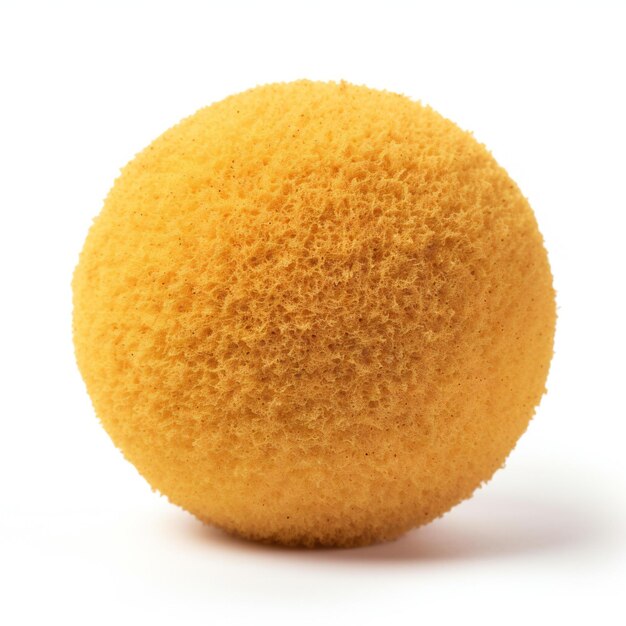 Yellow bath sponge isolated on white background Close up Studio shot