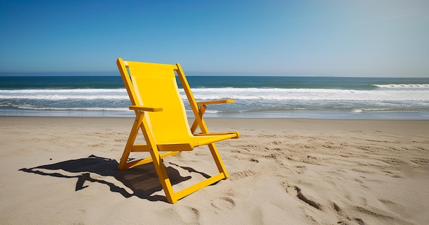 여름 휴가 여름 휴가의 아름다운 해변 복사 공간 개념에 노란색 해변 의자 Generative AI