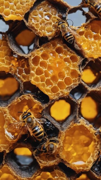 Yellow beautiful honeycomb with honey background