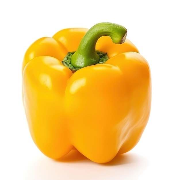 A yellow bell pepper with a green stem