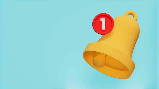 Yellow bell and red alert of a new message on the blue stage 3d rendering communication theme