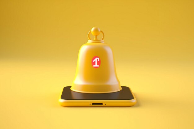 A yellow bell with a t on it is on a phone.