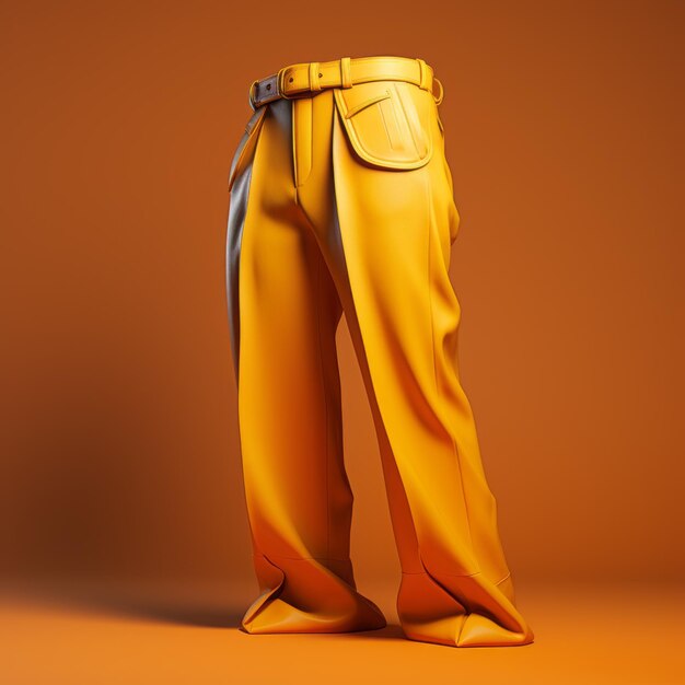 Yellow Belted Pant In 3d Rendered Digital Rendering