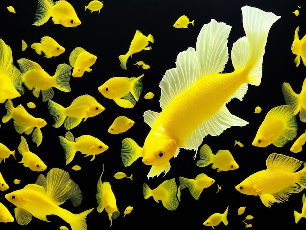 Foto pesce beta giallo su sfondo nero ai generato