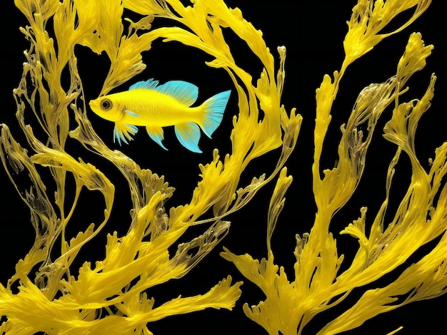 Желтая бета-рыба на черном фоне сгенерирована ai