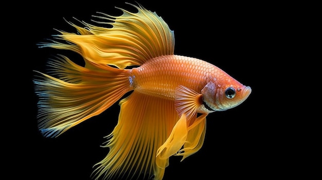 Photo yellow betta fish spread tailfeathers siamese fighting fish generative ai