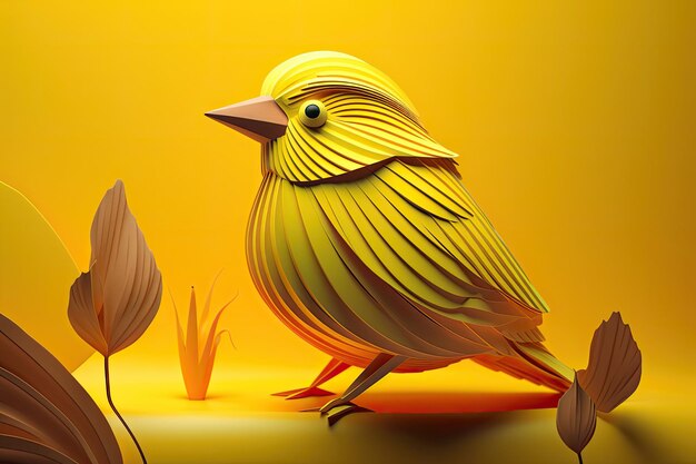 Yellow Bird Perched on a Yellow Surfac Generative AI