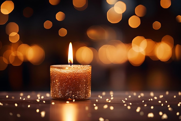 Yellow birthday candles decoration and Bokeh Lights background